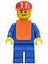 LEGO Minifigure-Airport - Blue 3 Button Jacket & Tie, Red Cap, Blue Legs, Orange Vest-Town / City / Airport-AIR023-Creative Brick Builders