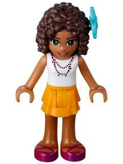 LEGO Minifigure-Andrea, Bright Light Orange Layered Skirt, White Top with Necklace with Music Notes, Flower-Friends-FRND051-Creative Brick Builders