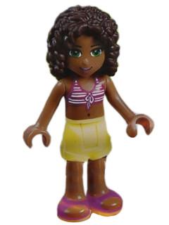 LEGO Minifigure-Andrea, Bright Light Yellow Shorts, Magenta and White Striped Bikini Top-Friends-FRND087-Creative Brick Builders