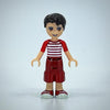 Nate, Dark Red Cropped Trousers Large Pockets, Red and White Striped Shirt