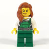 LEGO Minifigure-Police - City Bandit Female with Green Overalls, Dark Orange Female Hair over Shoulder, Peach Lips Smirk-Town / City-CTY745-Creative Brick Builders