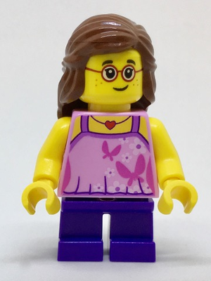 Beachgoer Girl, Glasses, Pink Top, Purple Legs, LEGO Minifigures